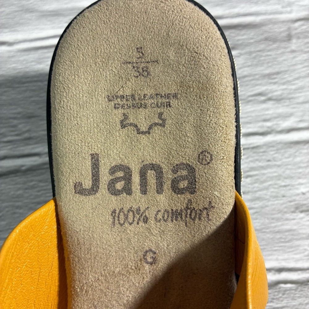 Jana Dark Yellow Gold Leather Two Strap Sandals Size US 7-7.5/EU38 - Picture 9 of 12